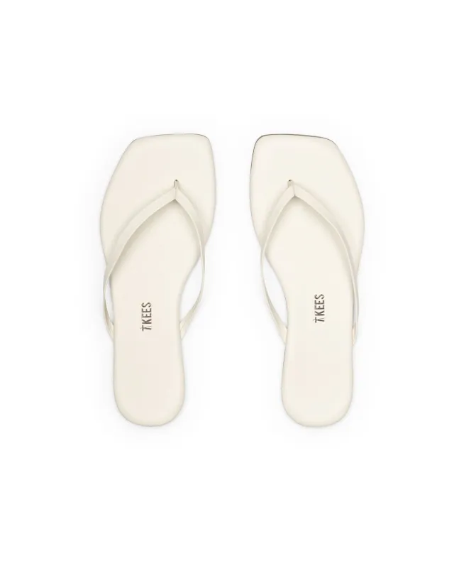TKEES - Square Toe Lily Cream Flip Flops made by Boyish