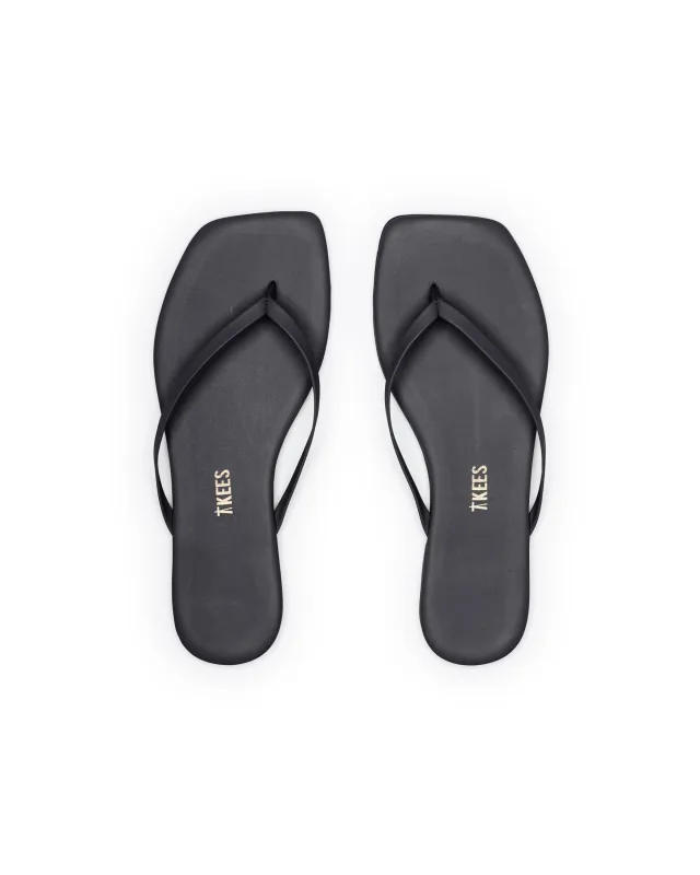TKEES - Square Toe Lily Black Flip Flops made by Boyish
