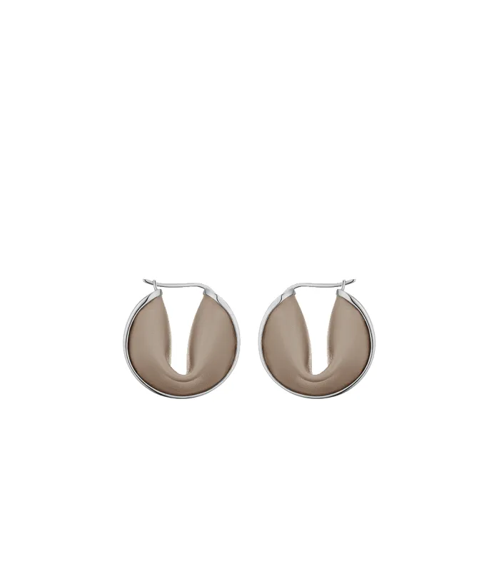 Ormé Hoop Earrings - Silver in rhodium with Taupe Leather sold by Polène