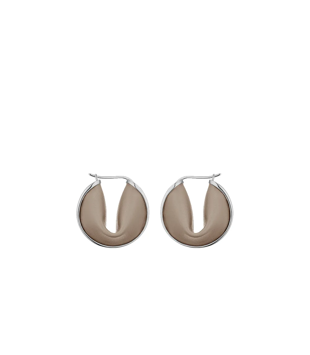 Ormé Hoop Earrings - Silver in rhodium with Taupe Leather sold by Polène