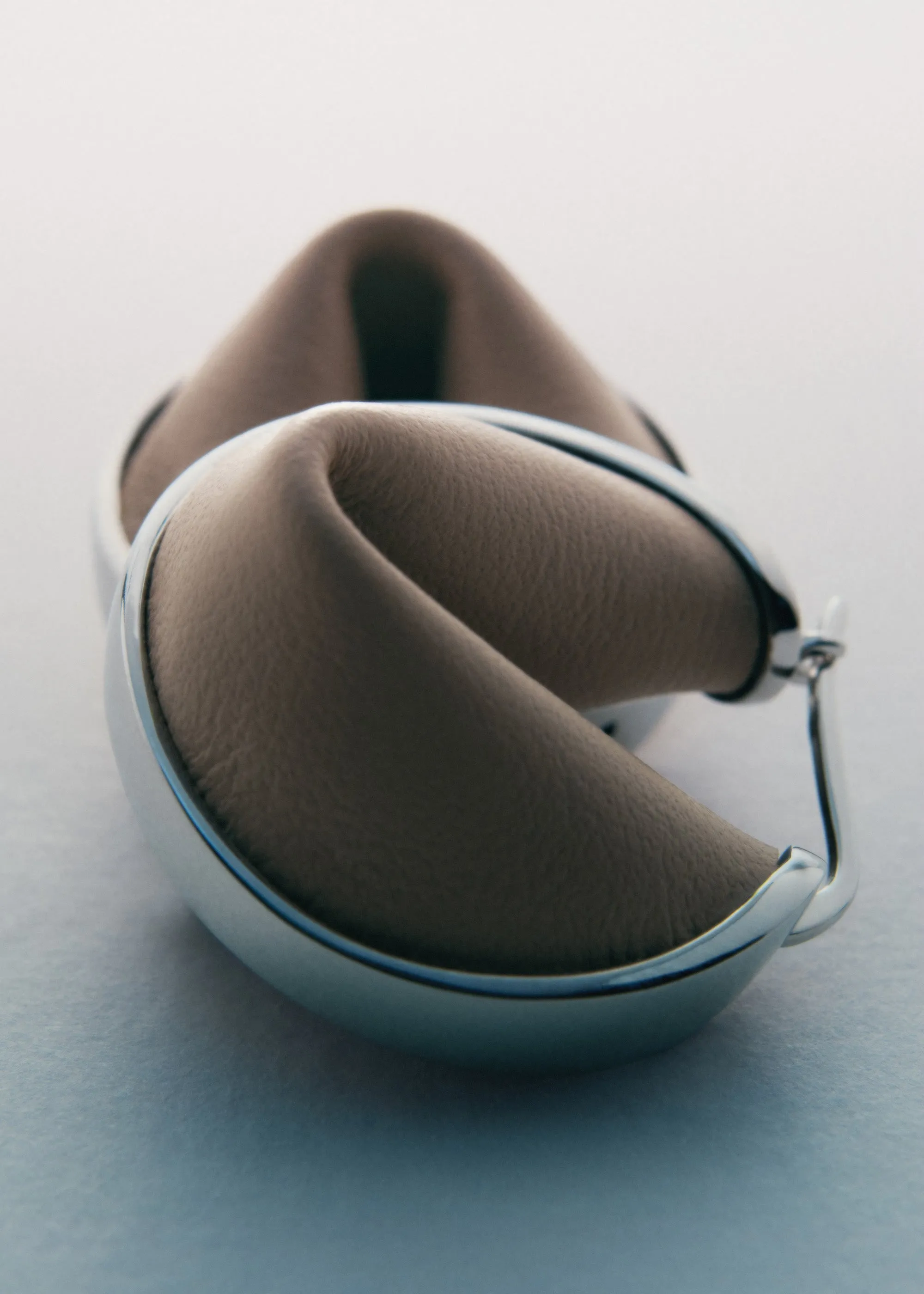 Ormé Hoop Earrings - Silver in rhodium with Taupe Leather sold by Polène product image thumbnail 2