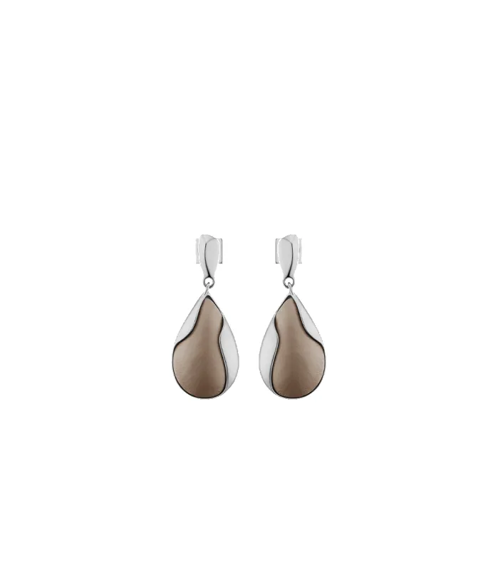 Ormé Earrings - Silver in rhodium with Taupe Leather sold by Polène
