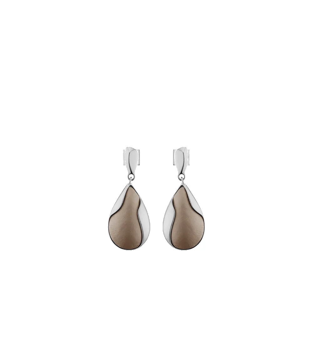 Ormé Earrings - Silver in rhodium with Taupe Leather sold by Polene