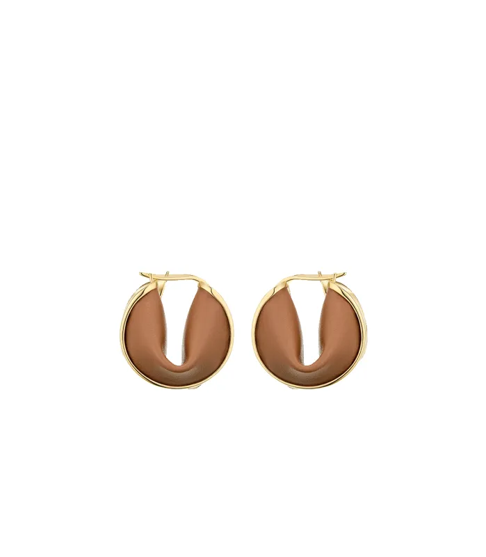 Ormé Hoop Earrings - Gold Gilded with Camel Leather sold by Polène