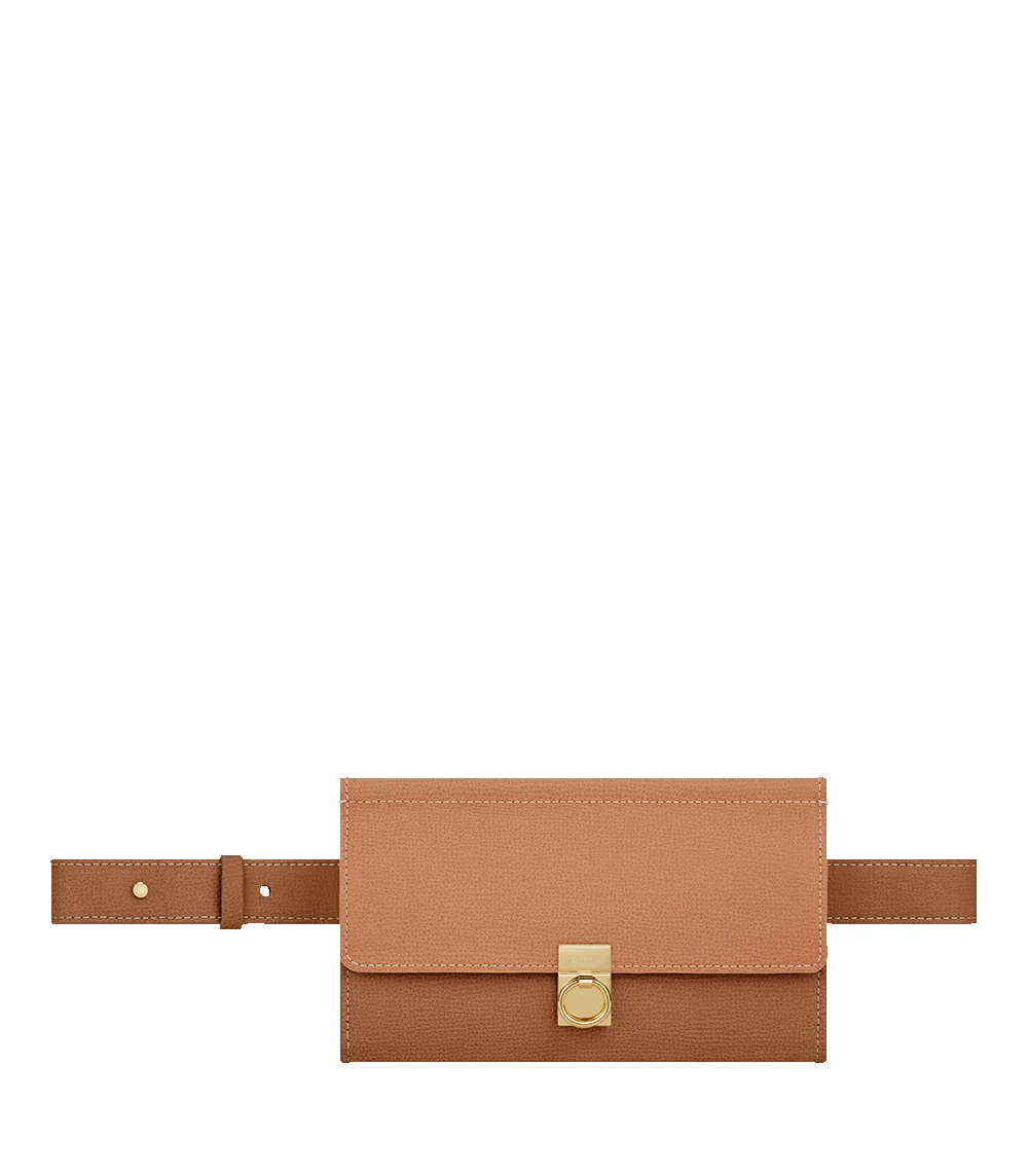 Numéro Sept Belt - Textured Duo Camel sold by Polène