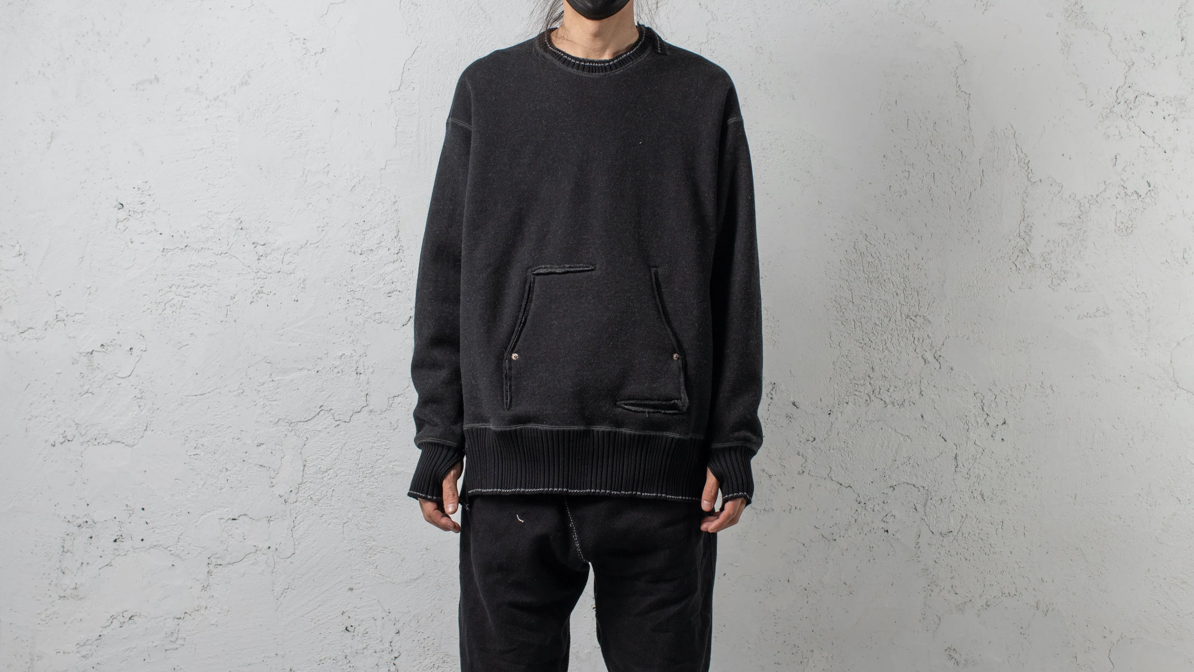 <span>23.2</span><span>MEN'S</span><span>"DISPLACEMENT"</span>CREWNECK SWEAT PARKA<BR>CASHMERE BLANKET<BR>BLACK sold by taichi murakami