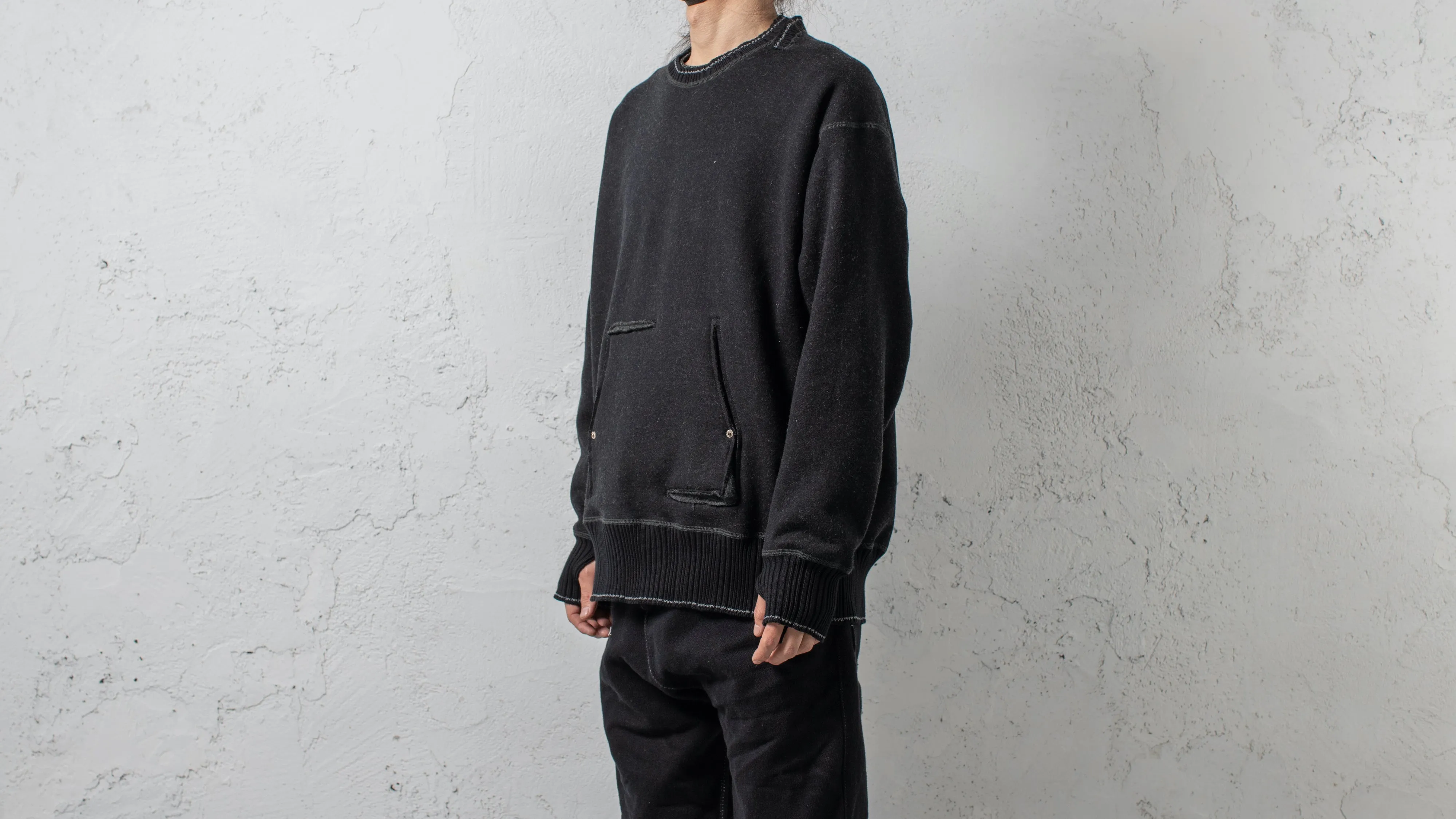 <span>23.2</span><span>MEN'S</span><span>"DISPLACEMENT"</span>CREWNECK SWEAT PARKA<BR>CASHMERE BLANKET<BR>BLACK sold by taichi murakami product image thumbnail 2
