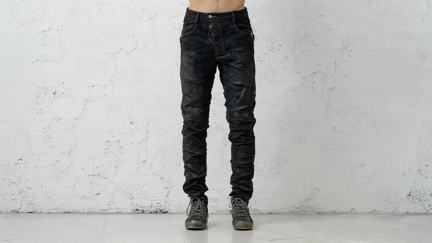 <span>24.2 </span><span>MEN'S</span><span>"DISPLACEMENT"</span>JEANS<BR>HORSE FULL GRAIN LEATHER REVERSE<BR>BLACK sold by taichi murakami