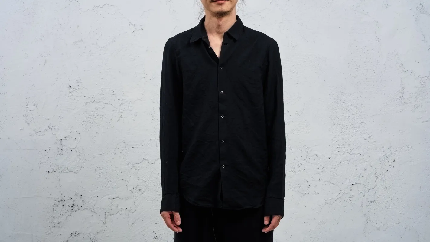 <span>27.1</span><span>"DISPLACEMENT"</span>INSIDE SHIRT<br>SUPER 140' VERGIN WOOL<br>BLACK made by taichi murakami