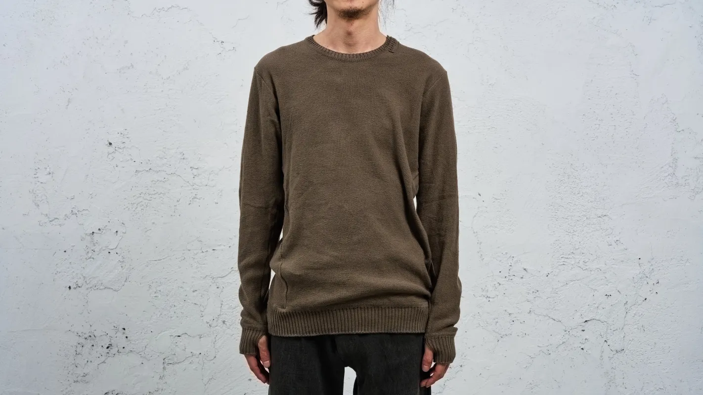 <span>27.1</span><span>"DISPLACEMENT"</span>CREWNECK SWEATER <br>COTTON PIQUE<br>OLIVE made by taichi murakami