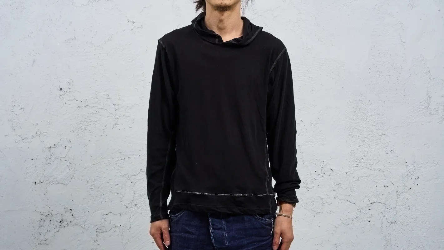 <span>27.1</span><span>"DISPLACEMENT"</span>T-SHIRTS L/S HOODED<br>DRY COTTON JERSEY 60/1<br>BLACK made by taichi murakami