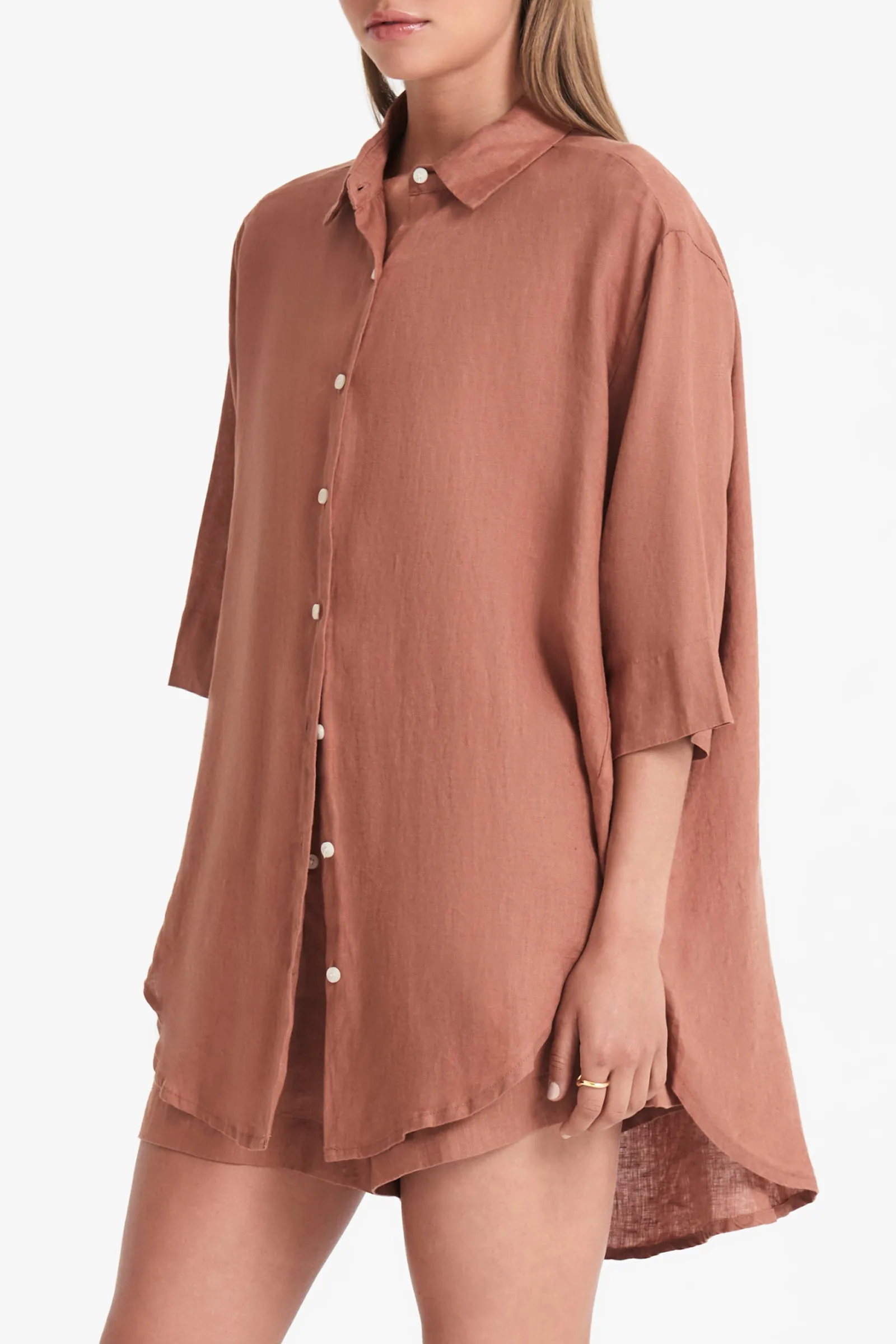 LOUNGE LINEN LONGLINE SHIRT sold by Nude Lucy product image thumbnail 3