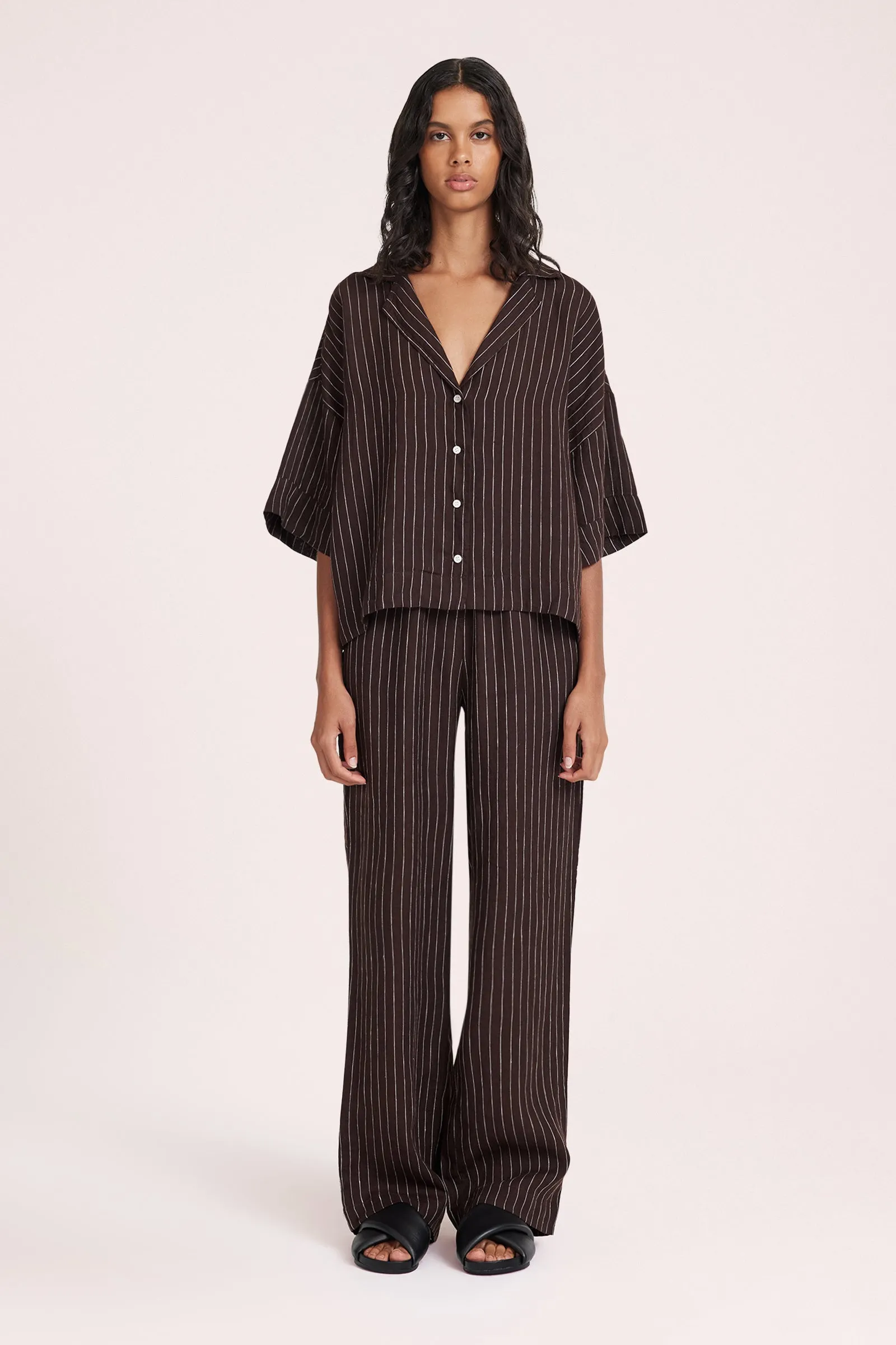 LOUNGE STRIPE LINEN SHIRT sold by Nude Lucy