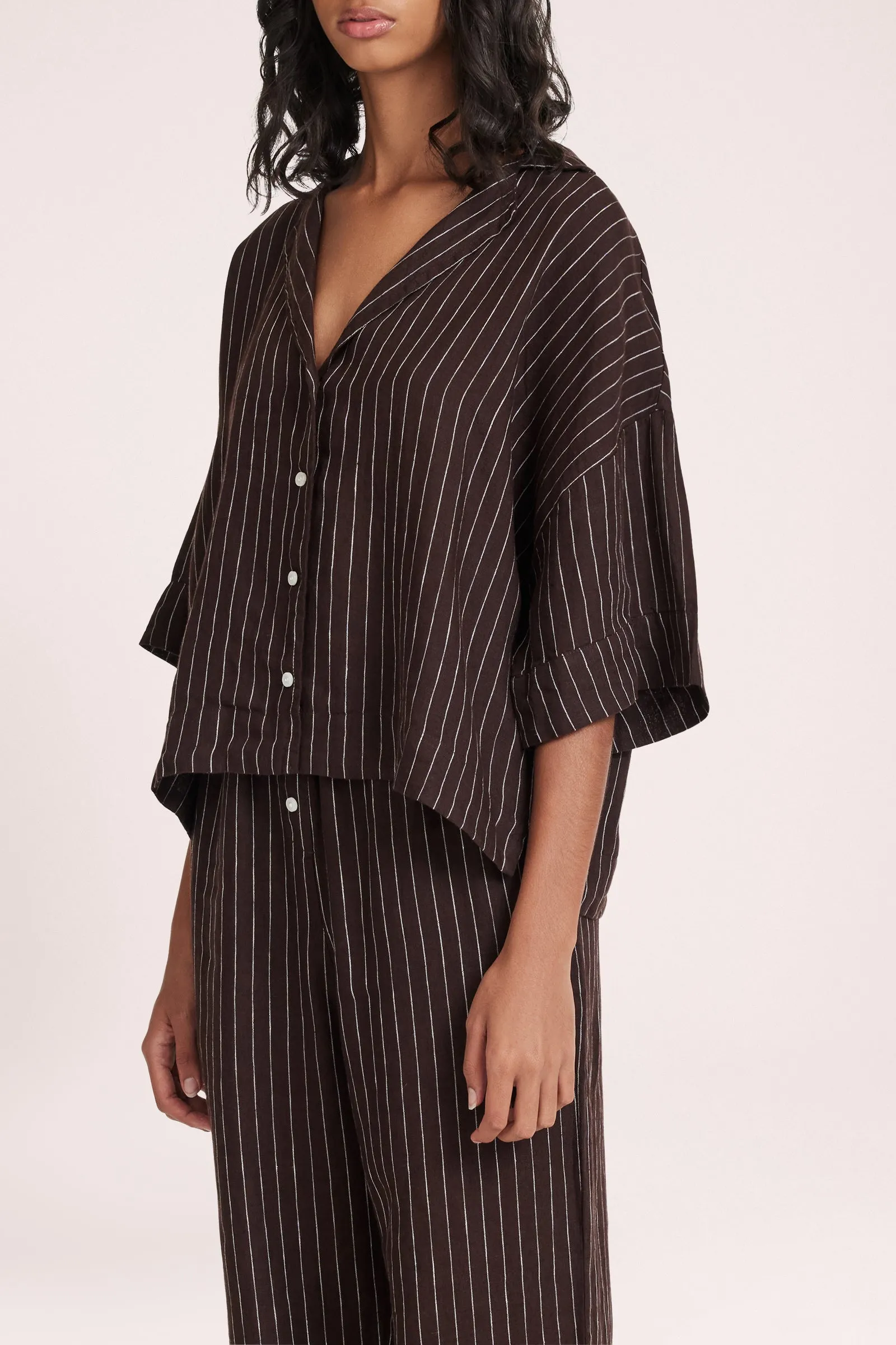 LOUNGE STRIPE LINEN SHIRT sold by Nude Lucy product image thumbnail 4