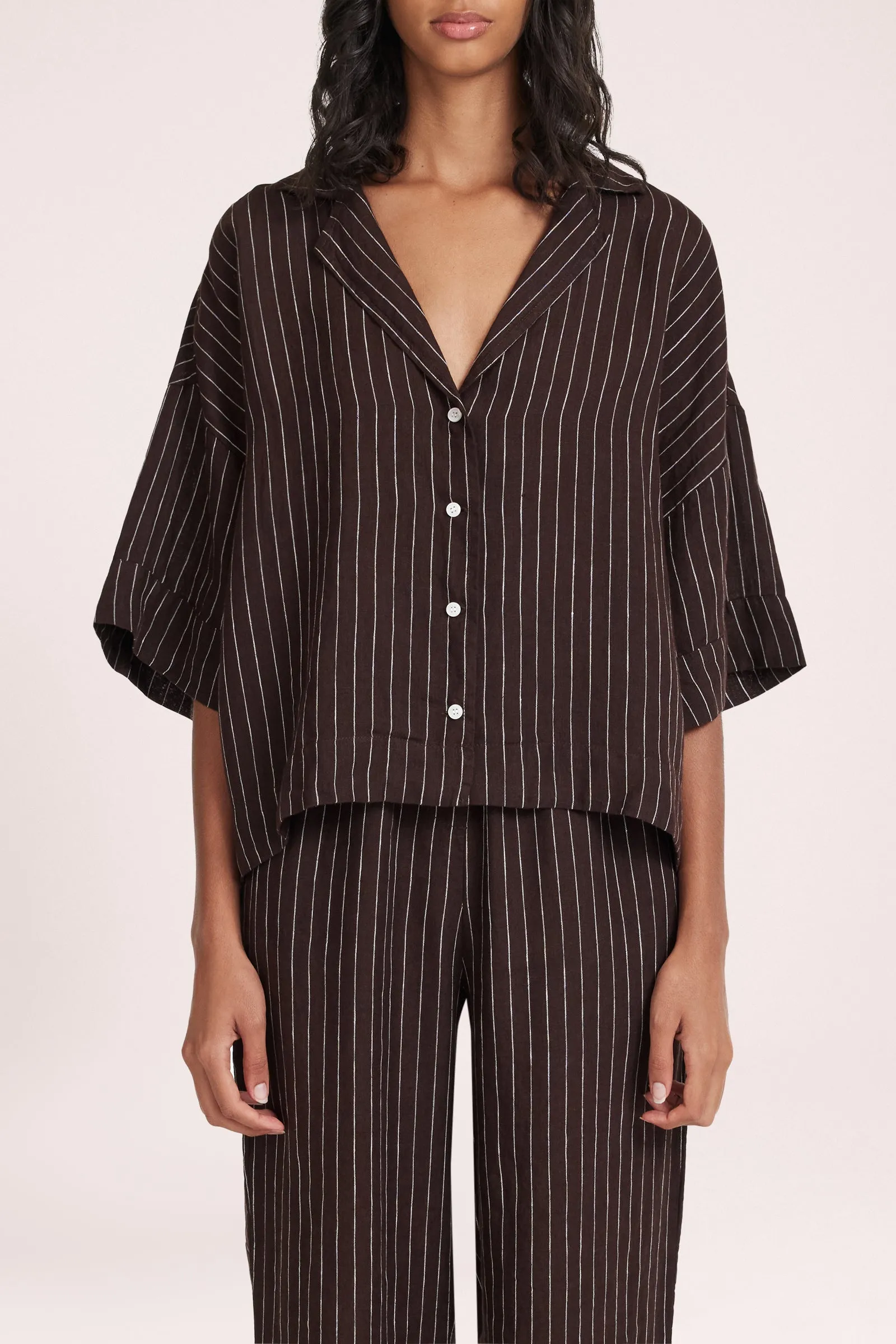 LOUNGE STRIPE LINEN SHIRT sold by Nude Lucy product image thumbnail 3