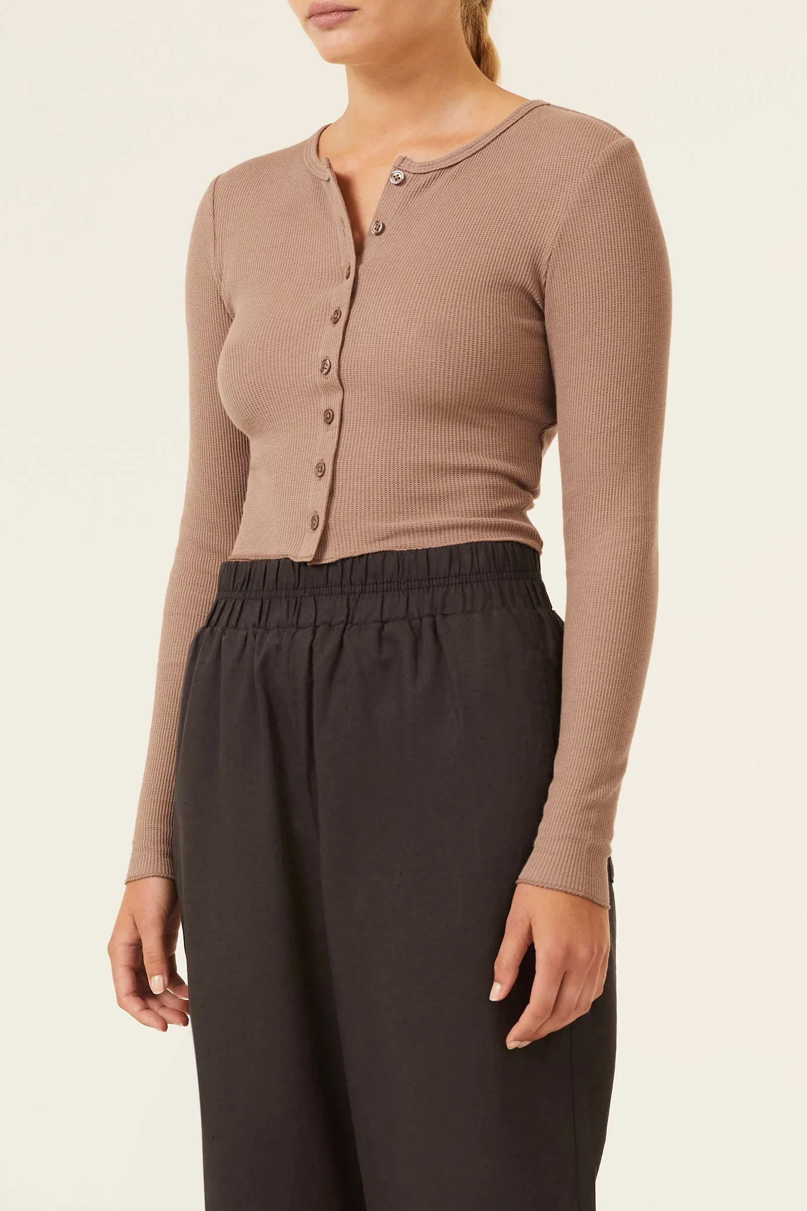 EDEN BUTTON FRONT WAFFLE TEE sold by Nude Lucy product image thumbnail 3