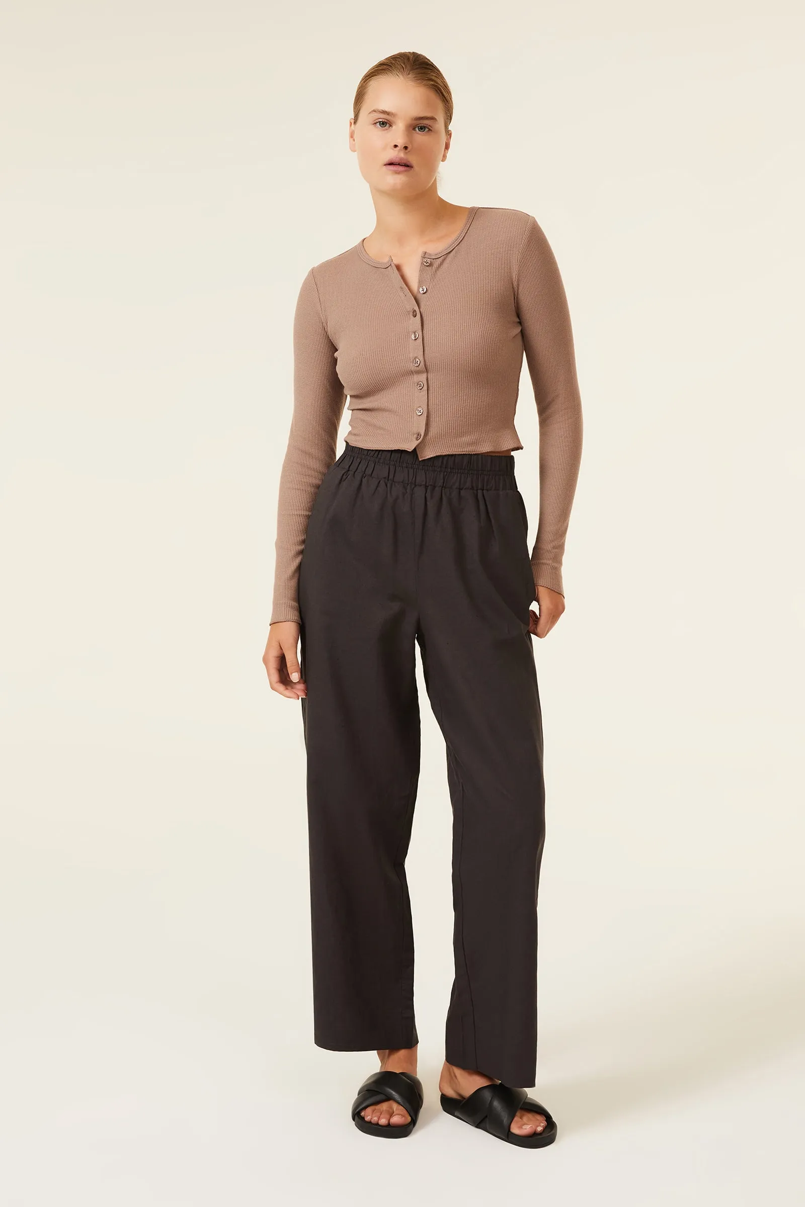 EDEN BUTTON FRONT WAFFLE TEE sold by Nude Lucy