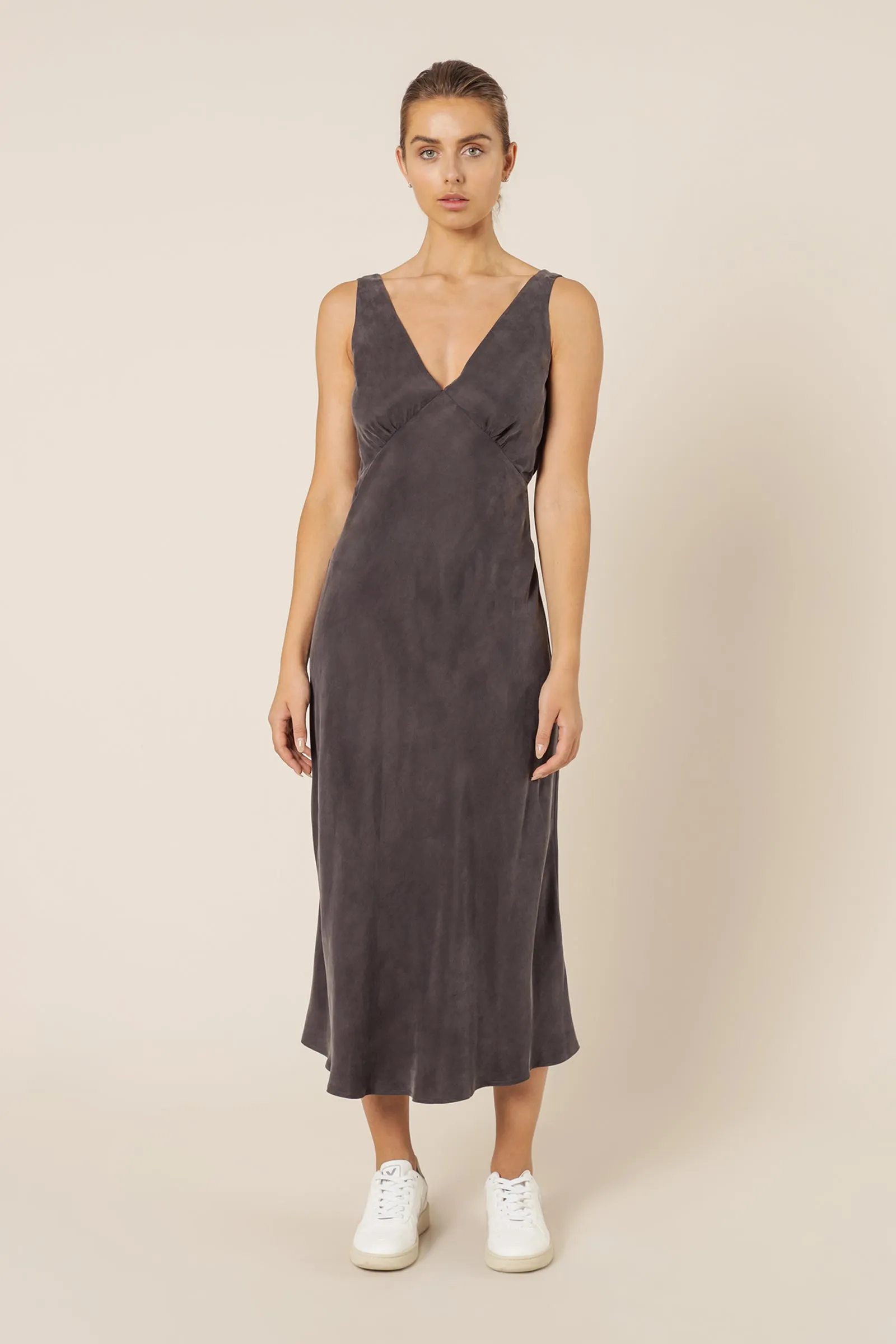 REESE CUPRO V NECK MIDI DRESS sold by Nude Lucy
