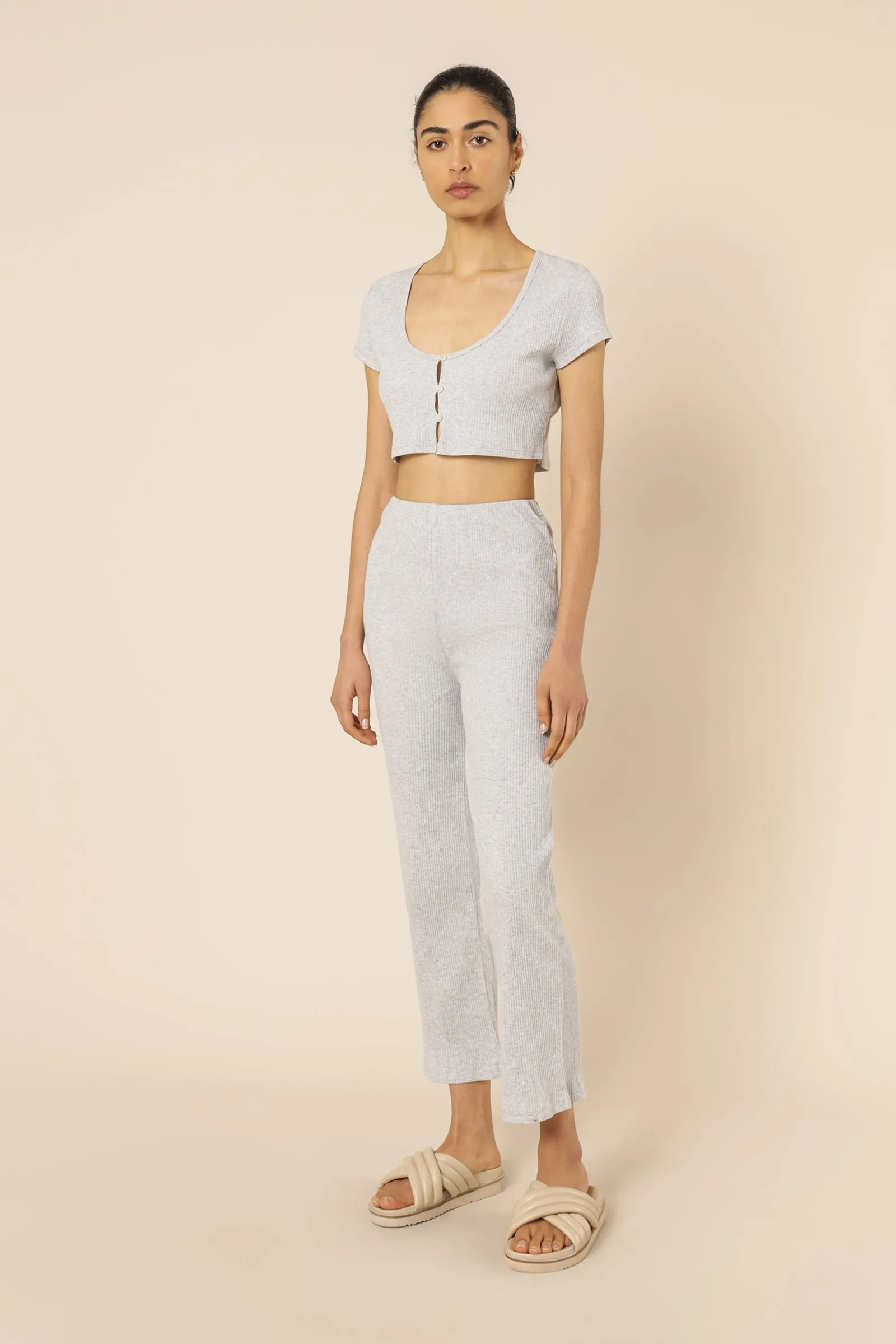 NUDE RIBBED LOUNGE BUTTON TEE sold by Nude Lucy