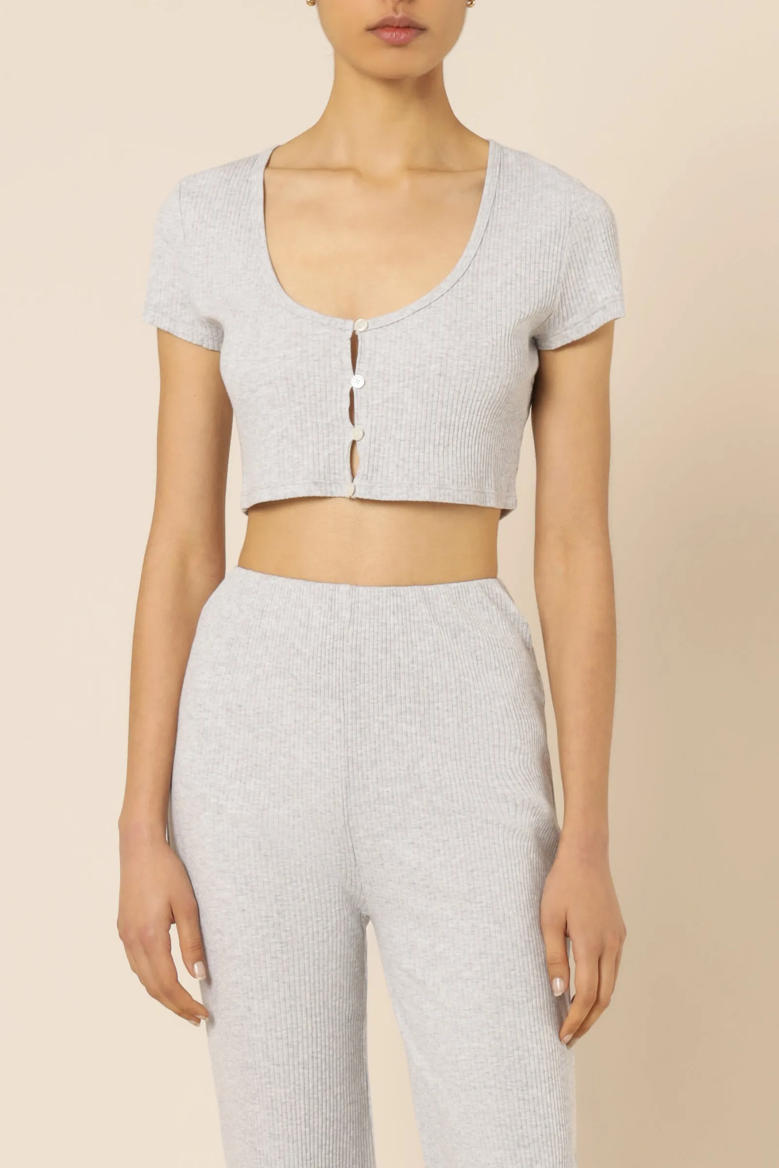 NUDE RIBBED LOUNGE BUTTON TEE sold by Nude Lucy product image thumbnail 2