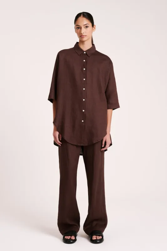 LOUNGE LINEN LONGLINE SHIRT sold by Nude Lucy