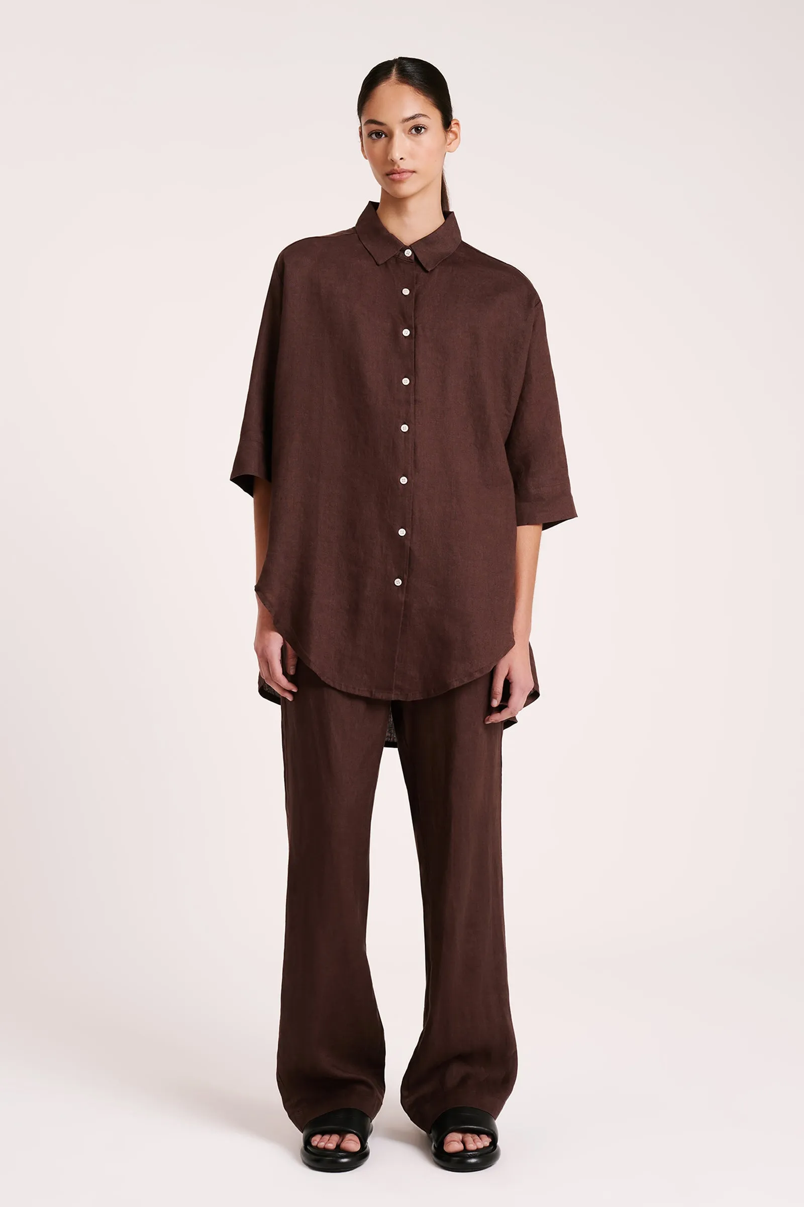 LOUNGE LINEN LONGLINE SHIRT sold by Nude Lucy