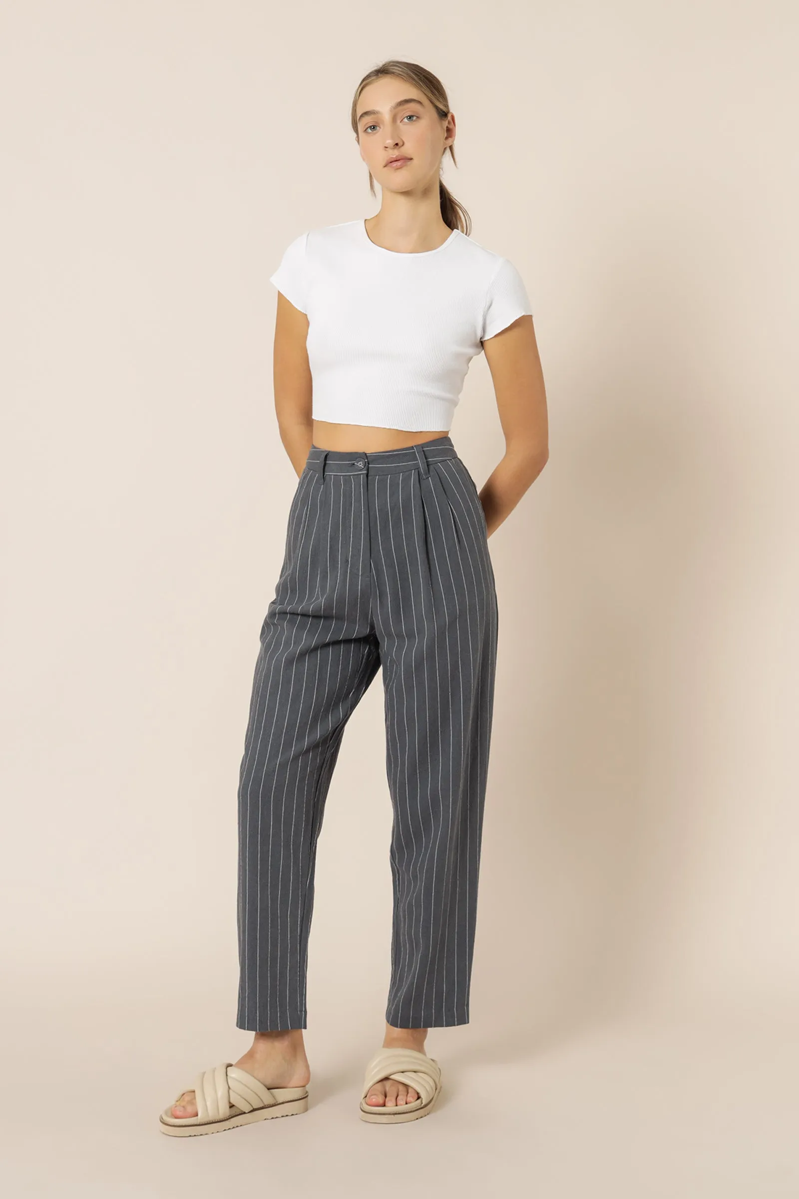 FINLEY PINSTRIPE TAILORED PANT sold by Nude Lucy