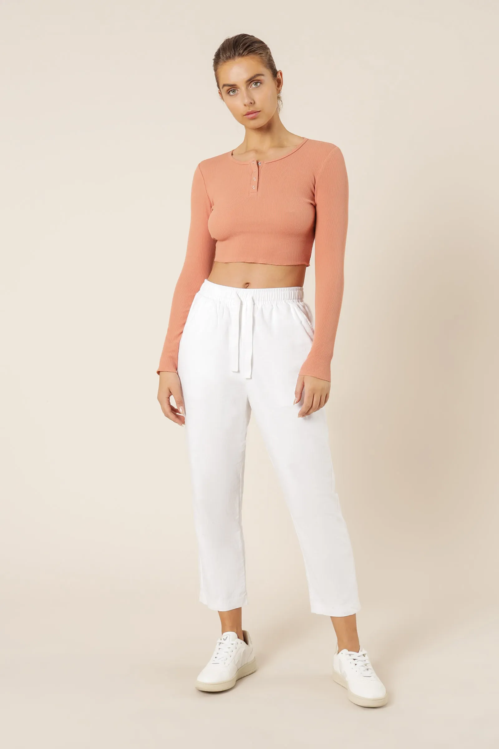 FRIDA LS HENLEY WAFFLE TOP sold by Nude Lucy