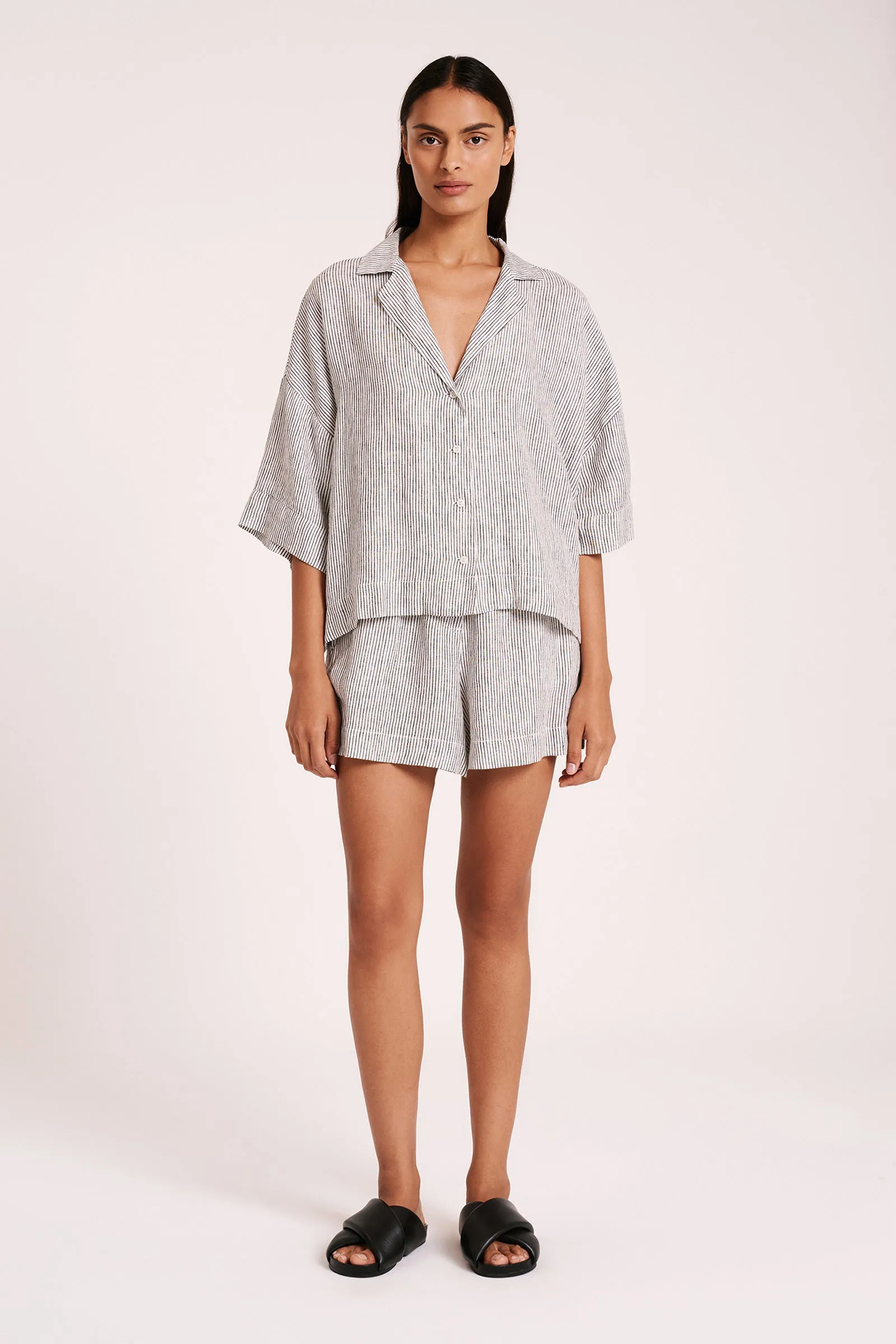 LOUNGE STRIPE LINEN SHIRT sold by Nude Lucy