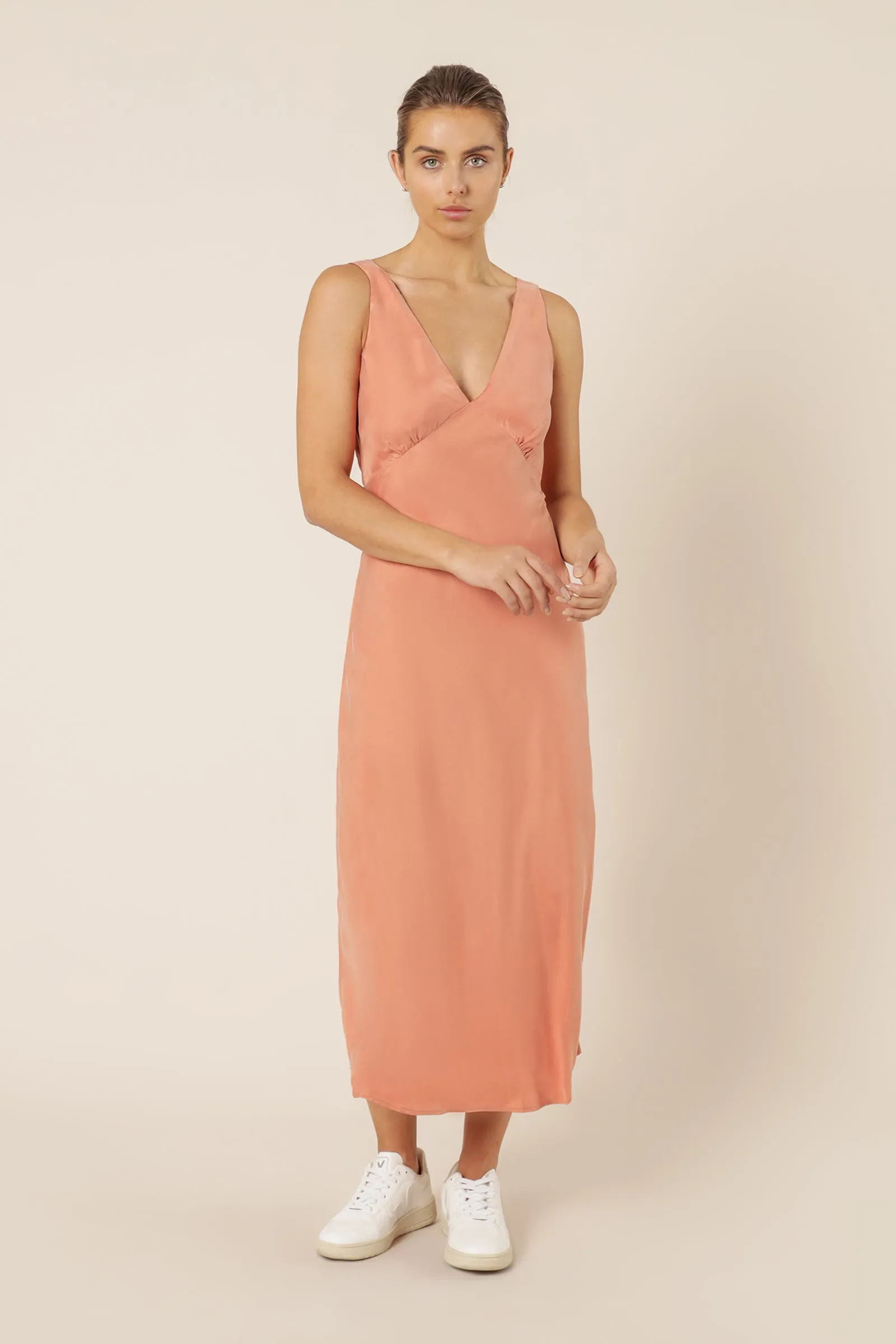 REESE CUPRO V NECK MIDI DRESS sold by Nude Lucy