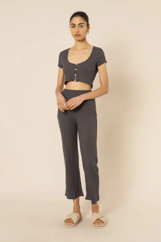 NUDE RIBBED LOUNGE BUTTON TEE sold by Nude Lucy