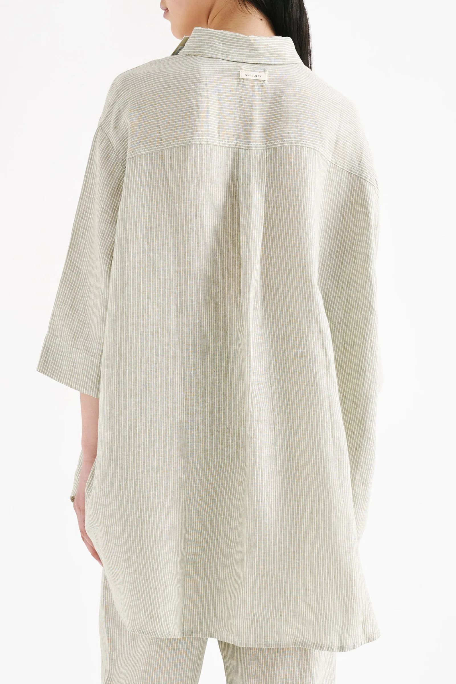 LOUNGE STRIPE LINEN LONGLINE SHIRT sold by Nude Lucy product image thumbnail 4