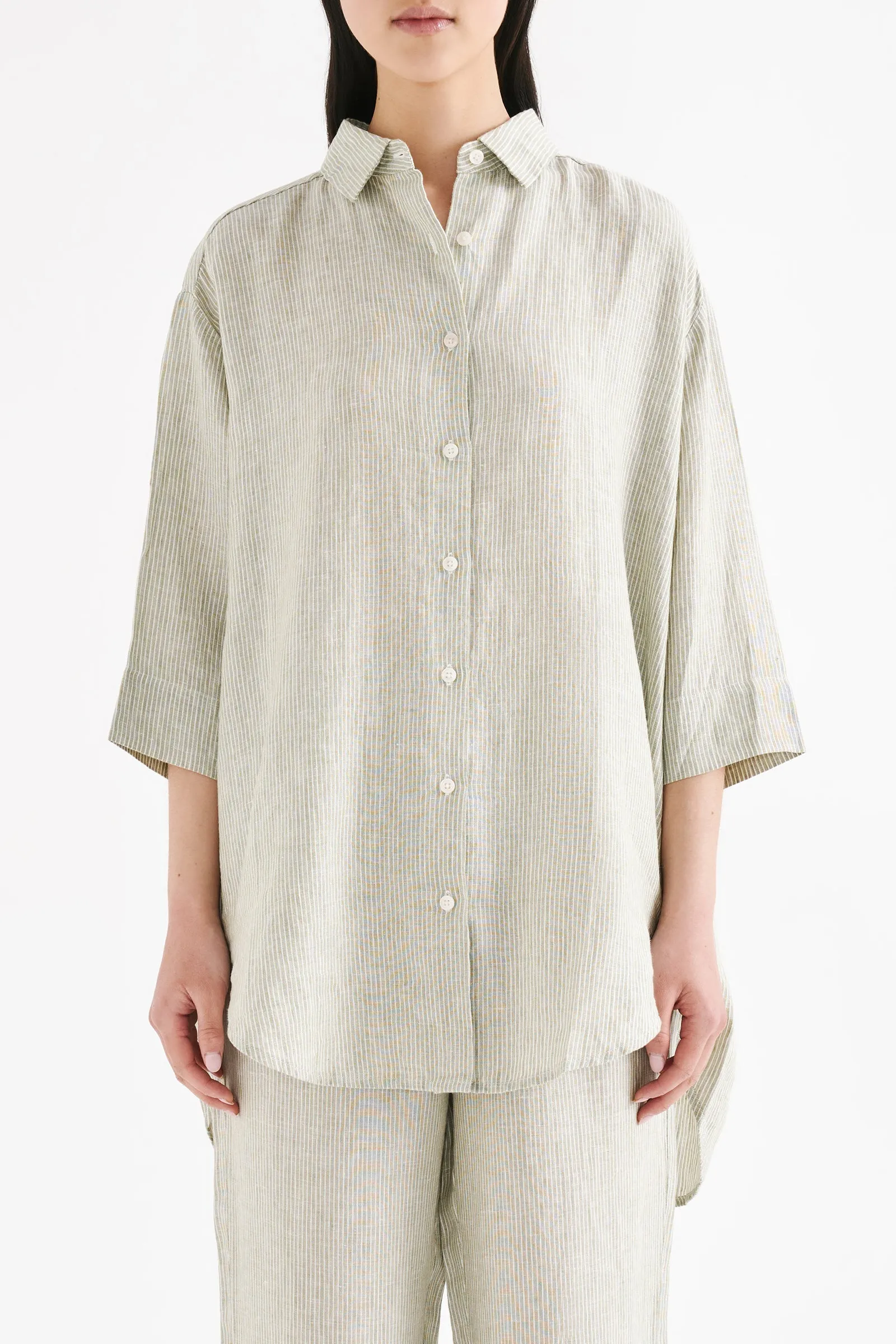 LOUNGE STRIPE LINEN LONGLINE SHIRT sold by Nude Lucy product image thumbnail 2