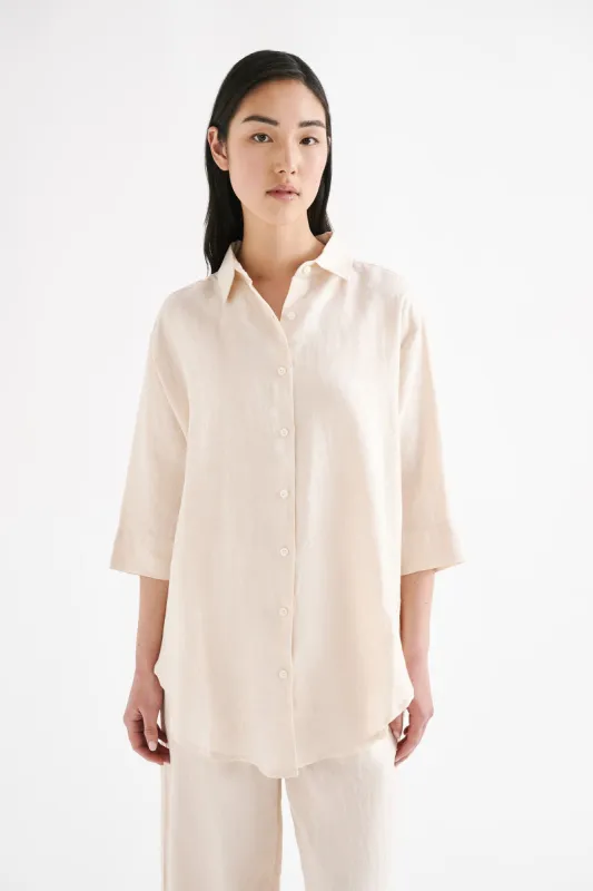 LOUNGE LINEN LONGLINE SHIRT sold by Nude Lucy
