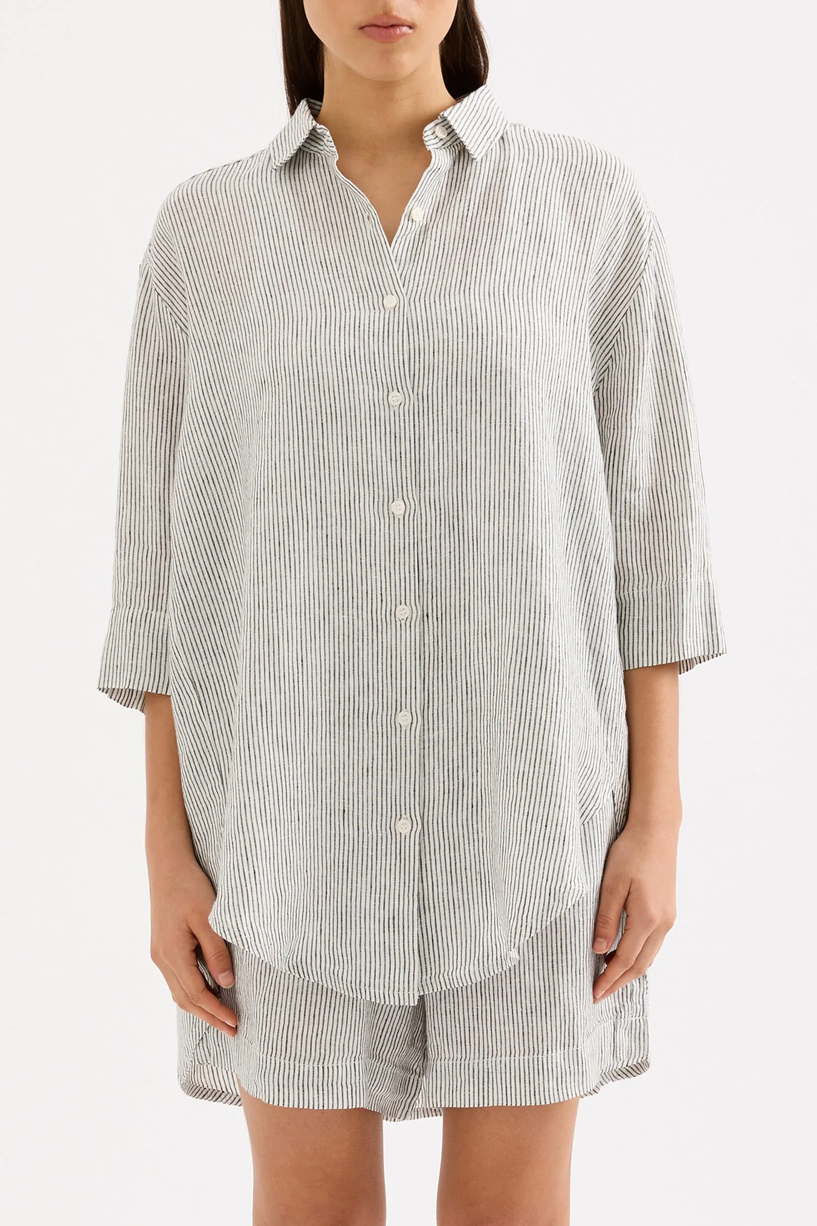 LOUNGE STRIPE LINEN LONGLINE SHIRT sold by Nude Lucy product image thumbnail 2