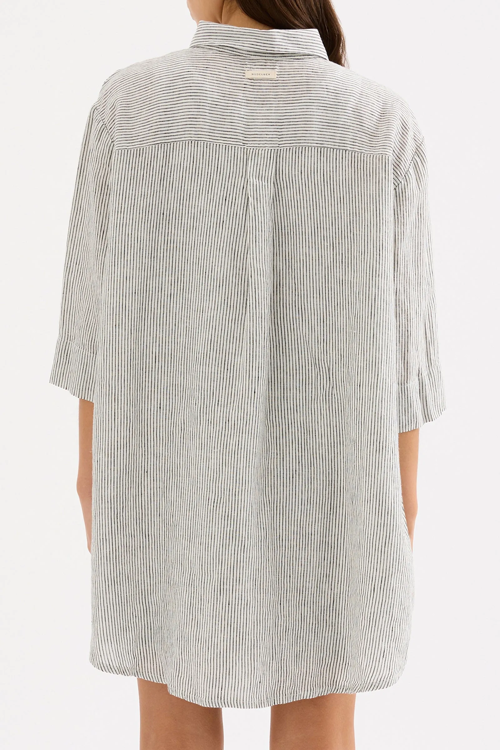 LOUNGE STRIPE LINEN LONGLINE SHIRT sold by Nude Lucy product image thumbnail 3