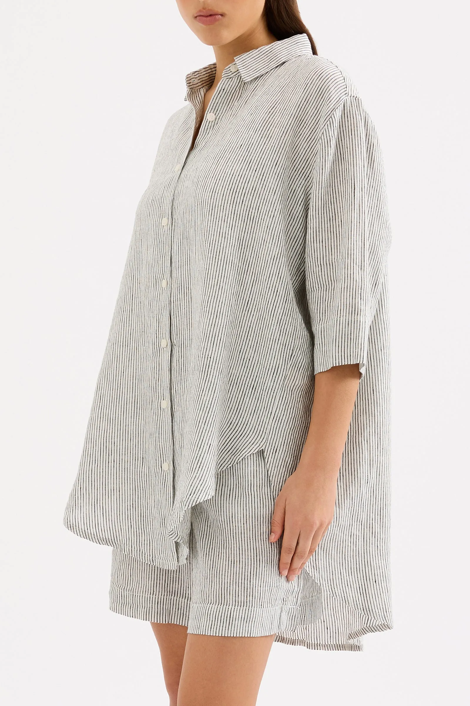 LOUNGE STRIPE LINEN LONGLINE SHIRT sold by Nude Lucy product image thumbnail 4
