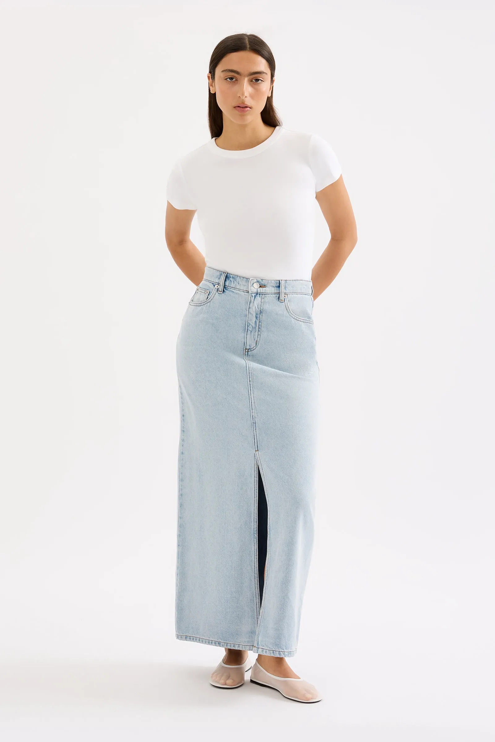 SIA DENIM MAXI SKIRT sold by Nude Lucy