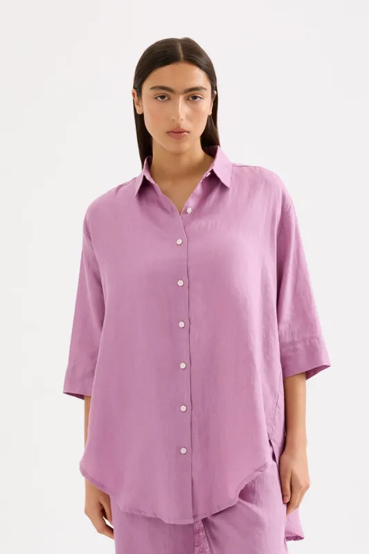 LOUNGE LINEN LONGLINE SHIRT sold by Nude Lucy