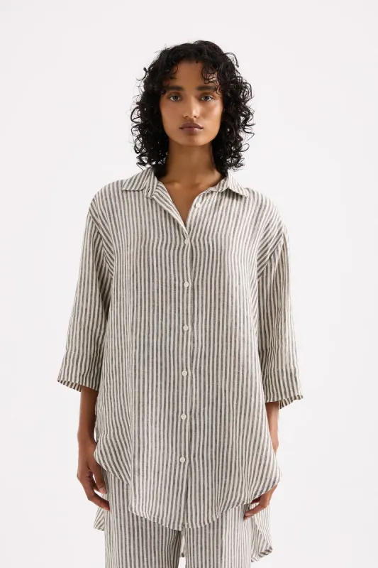 LOUNGE STRIPE LINEN LONGLINE SHIRT sold by Nude Lucy