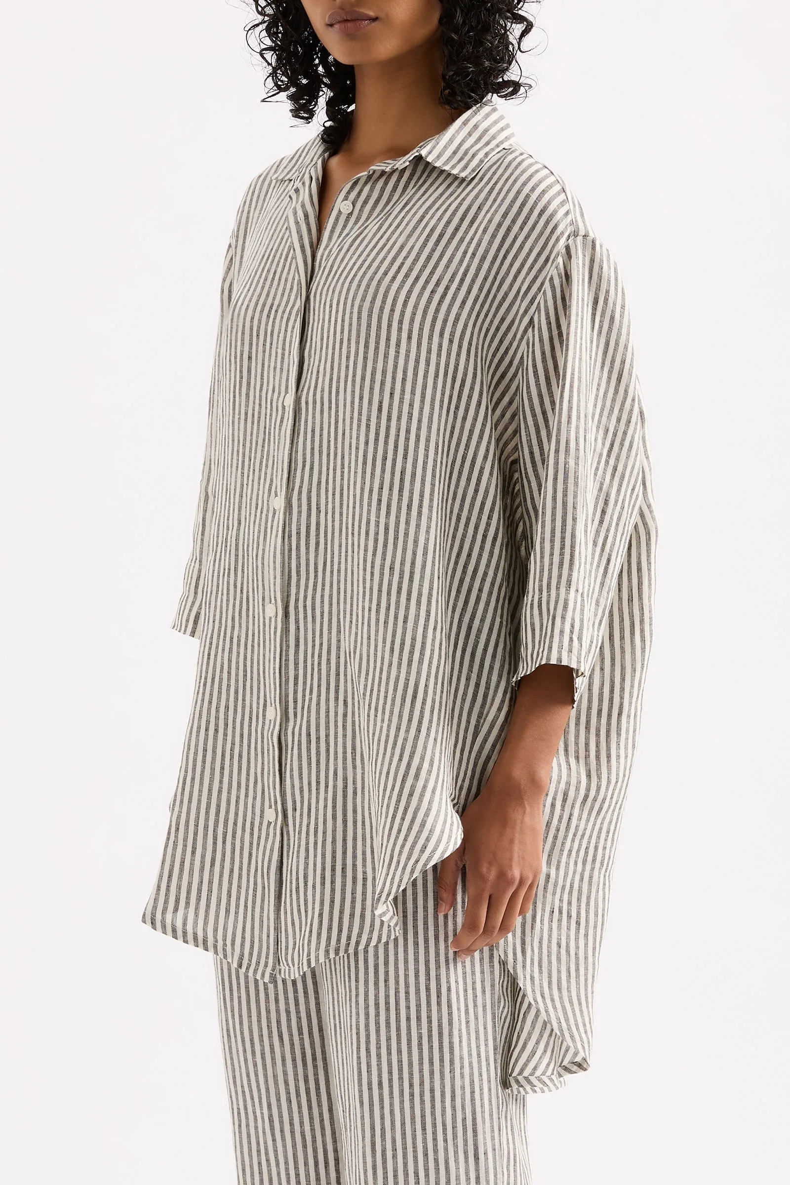 LOUNGE STRIPE LINEN LONGLINE SHIRT sold by Nude Lucy product image thumbnail 3