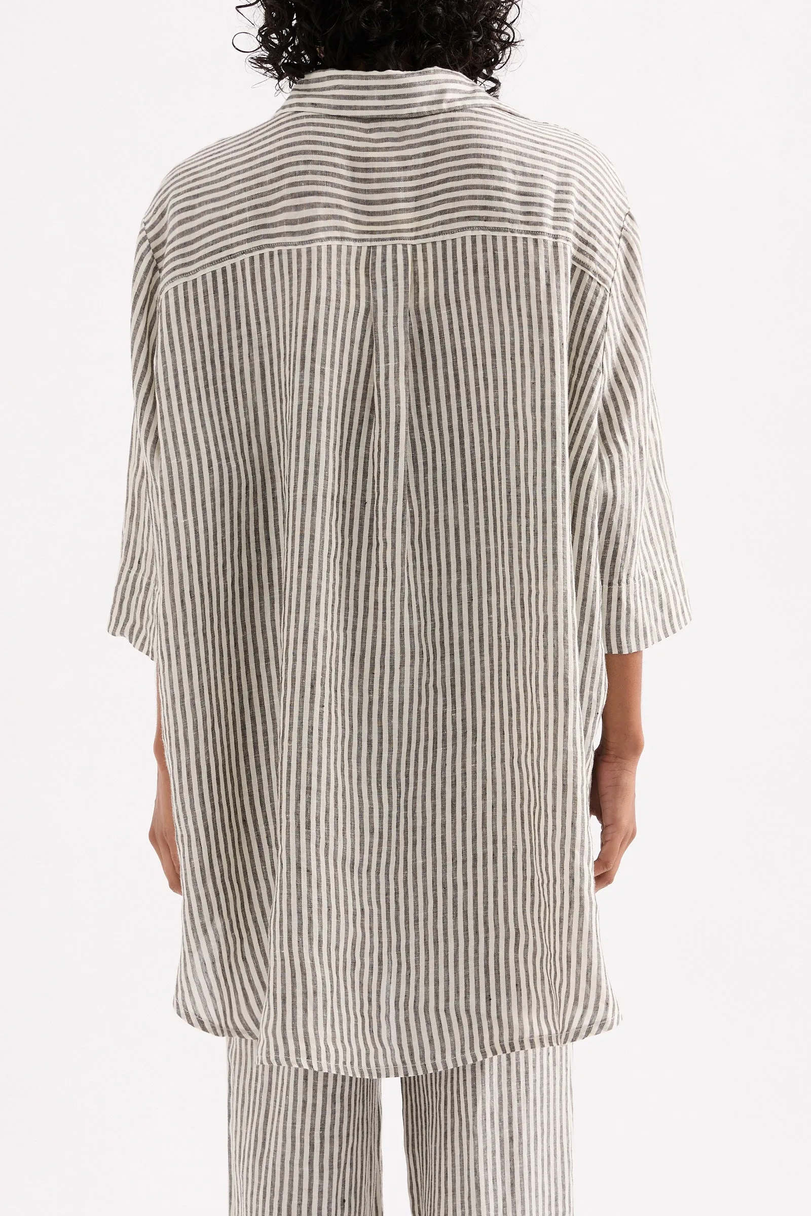 LOUNGE STRIPE LINEN LONGLINE SHIRT sold by Nude Lucy product image thumbnail 4