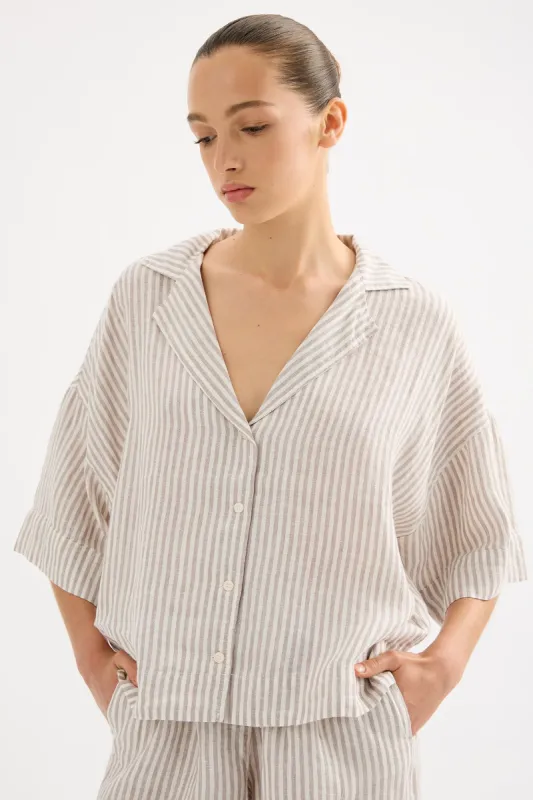 LOUNGE STRIPE LINEN SHIRT sold by Nude Lucy