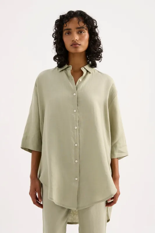 LOUNGE LINEN LONGLINE SHIRT sold by Nude Lucy