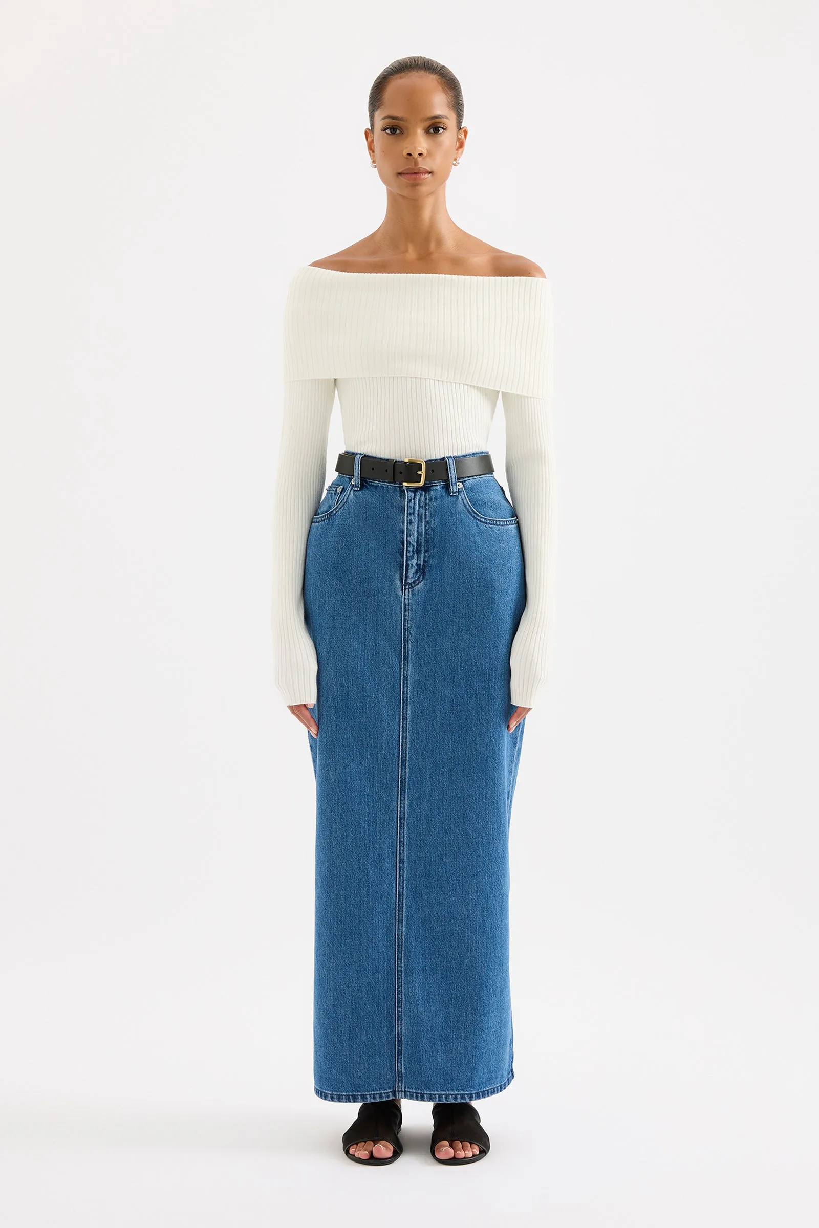 ORGANIC DENIM MAXI SKIRT sold by Nude Lucy