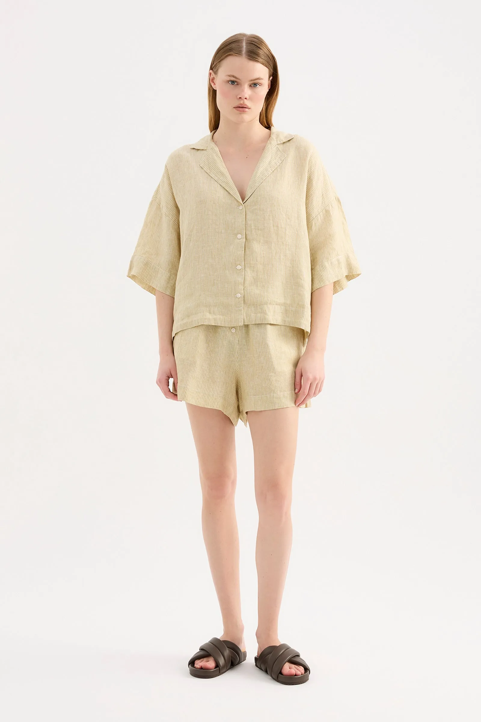 LOUNGE STRIPE LINEN SHORT sold by Nude Lucy