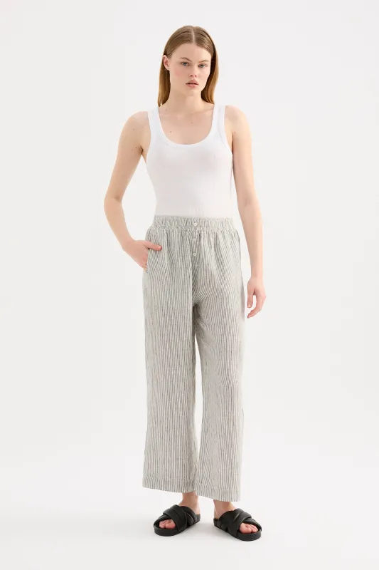 LOUNGE STRIPE LINEN CROP PANT sold by Nude Lucy