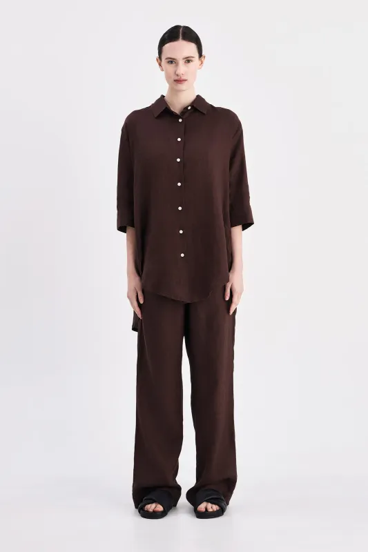 LOUNGE LINEN LONGLINE SHIRT sold by Nude Lucy