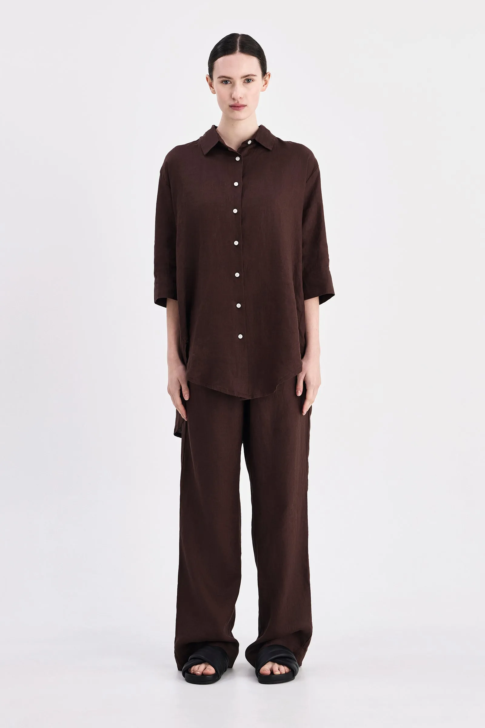LOUNGE LINEN LONGLINE SHIRT sold by Nude Lucy