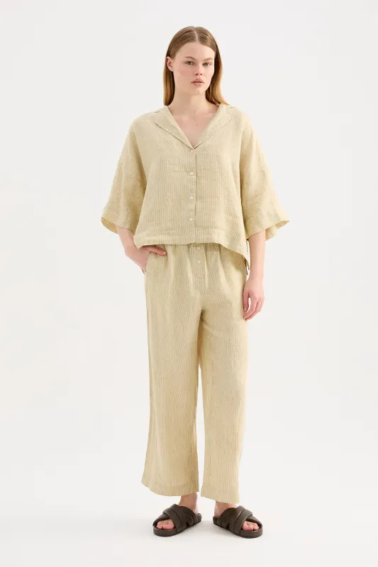 LOUNGE STRIPE LINEN CROP PANT sold by Nude Lucy